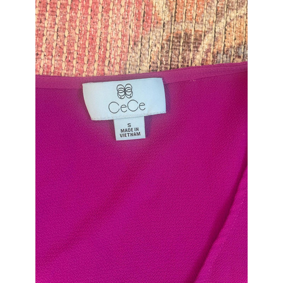 Cece Womens S Pink Tie Sleeve Blend V Neck, Fuchsia - Picture 3 of 5